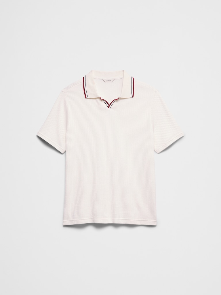 Crinkle Ribbed Johnny-Collar Polo