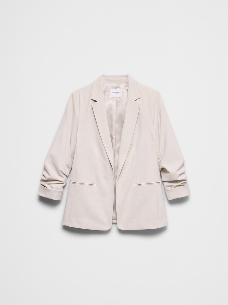 Sculpted Stretch Ruched-Sleeve Blazer
