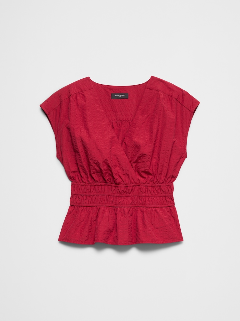 Seersucker Elastic Surplice Top