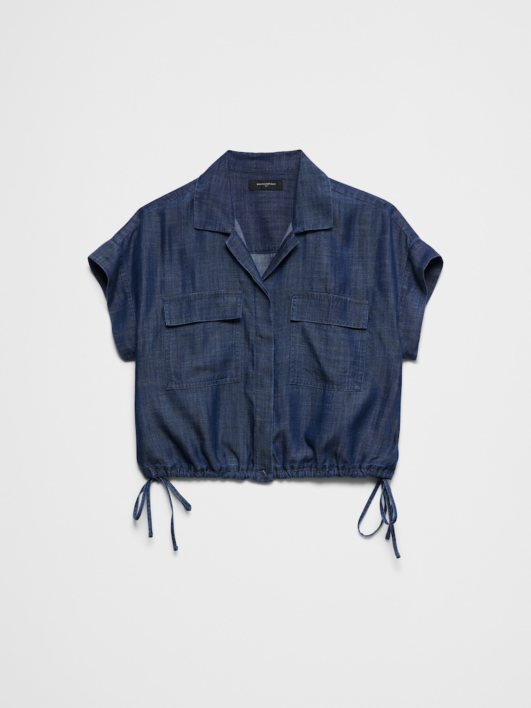 Tencel Chambray Drawstring-Hem Shirt