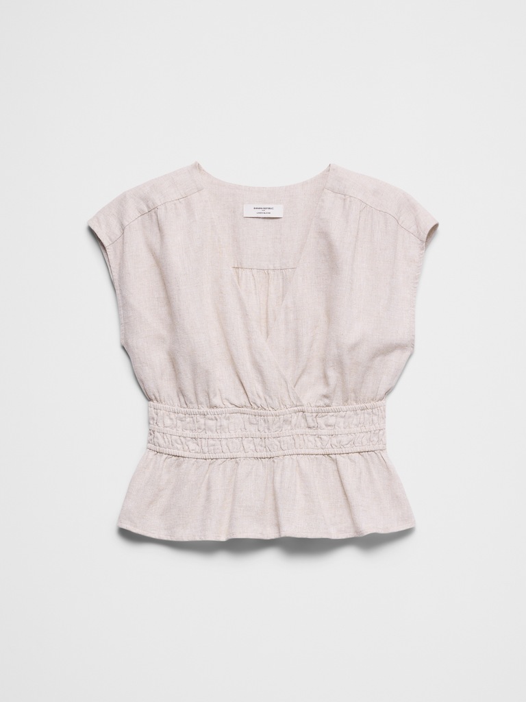 Linen-Blend Elastic Surplice Top