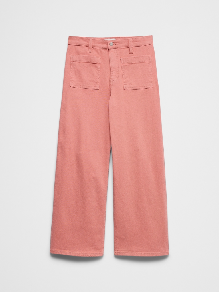 Wide-Leg High-Rise Patch Pocket Cropped Jean