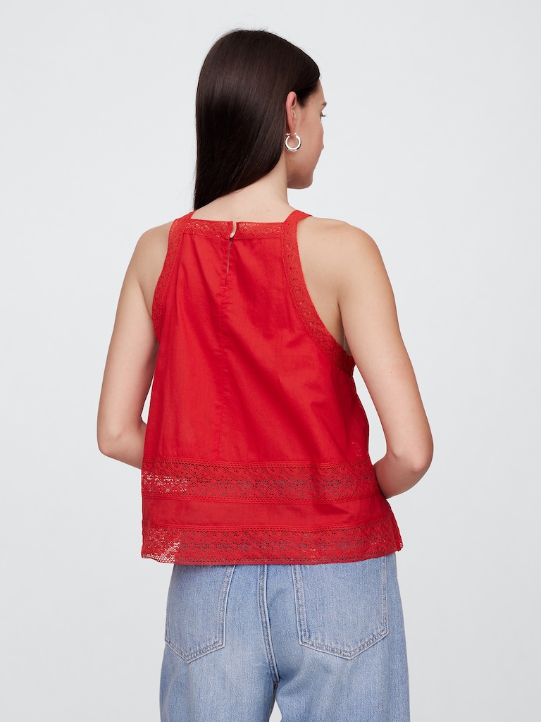 Relaxed Lace-Trim High-Neck Top