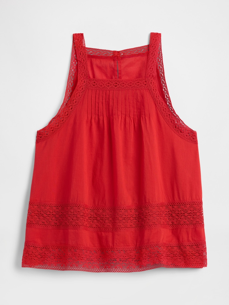 Relaxed Lace-Trim High-Neck Top