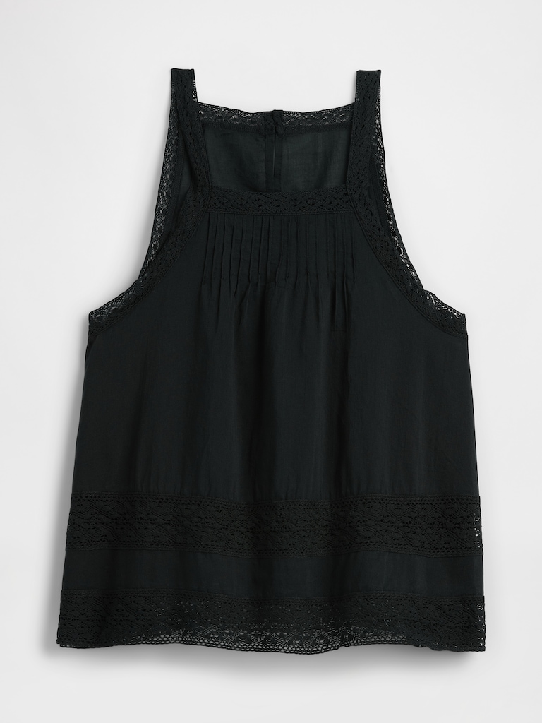 Relaxed Lace-Trim High-Neck Top