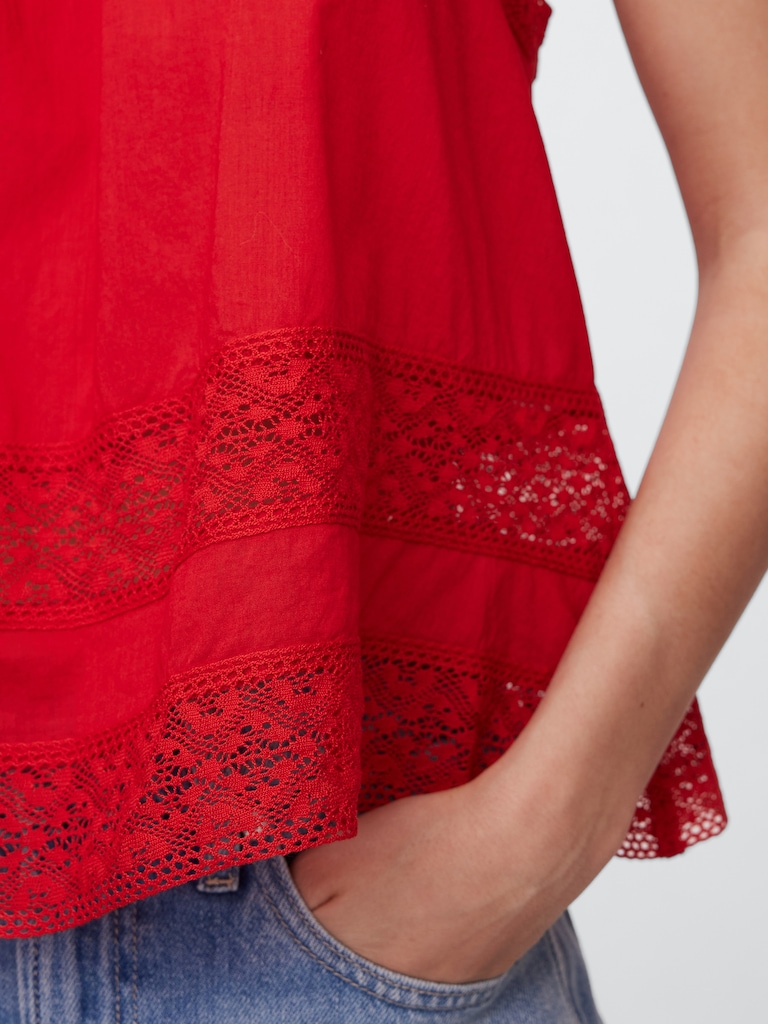 Relaxed Lace-Trim High-Neck Top