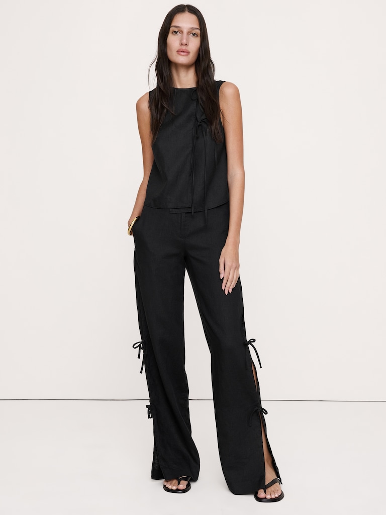 The Studio Wide-Leg Side-Tie Pant In Linen