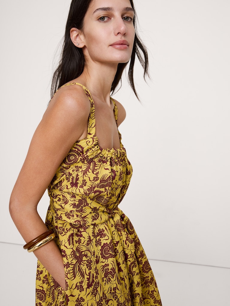 Viscose-Linen Gathered Maxi Dress