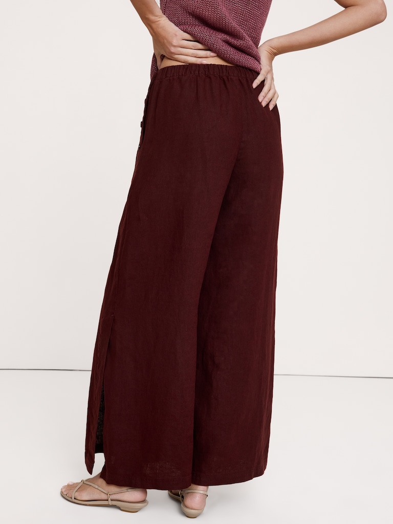High-Rise Wide-Leg Linen Pull-On Sailor Pant