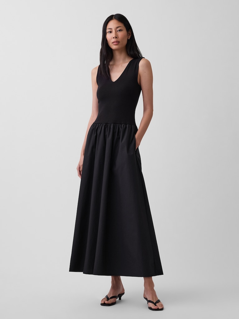 Mixed Media Drop-Waist Maxi Dress
