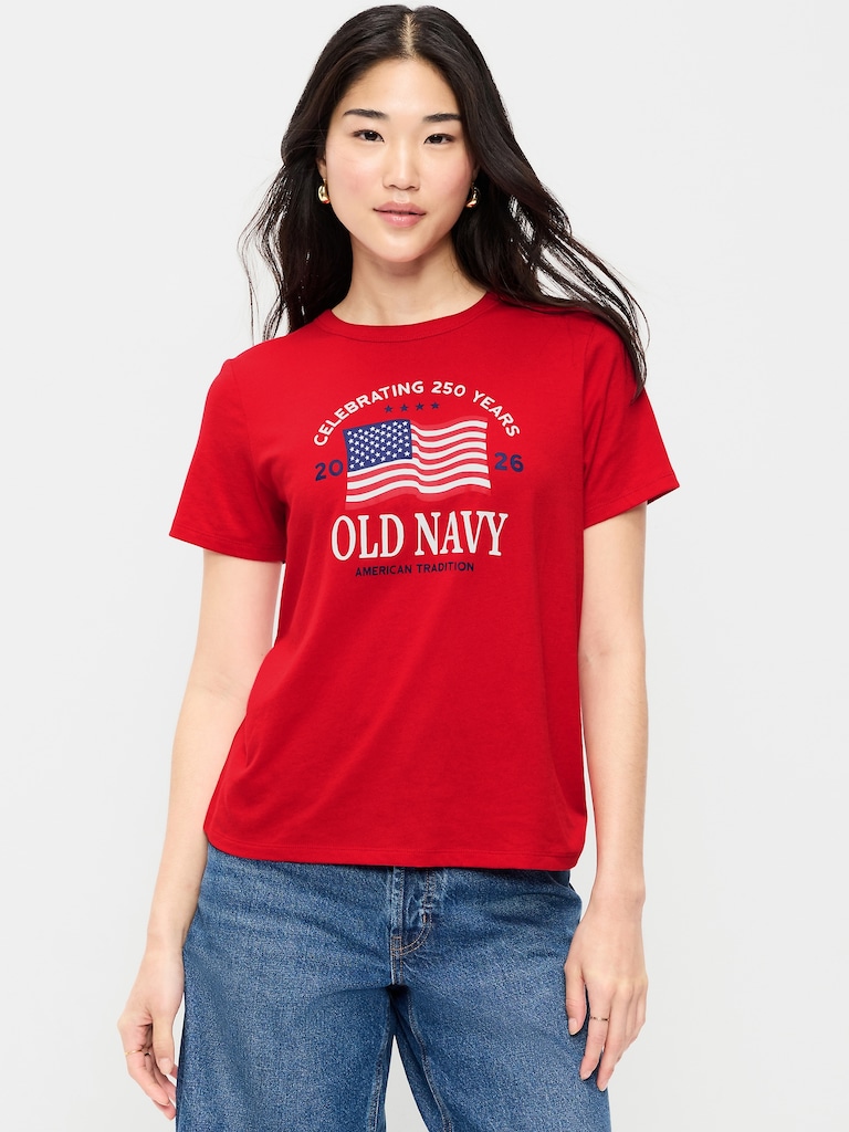 Crew-Neck Flag Graphic T-Shirt