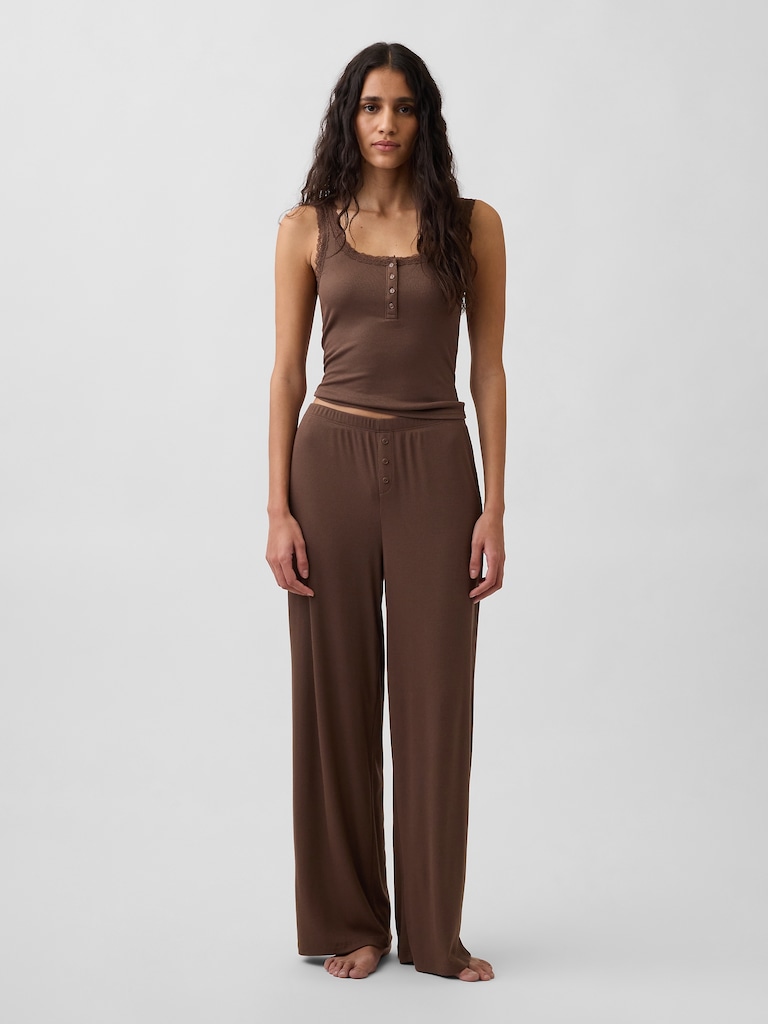 Mini Rib Lace Henley PJ Tank Top