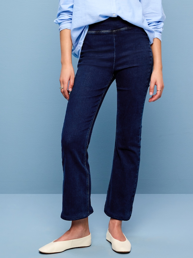 High-Waisted Weekender Pull-On Crop Flare Jeans