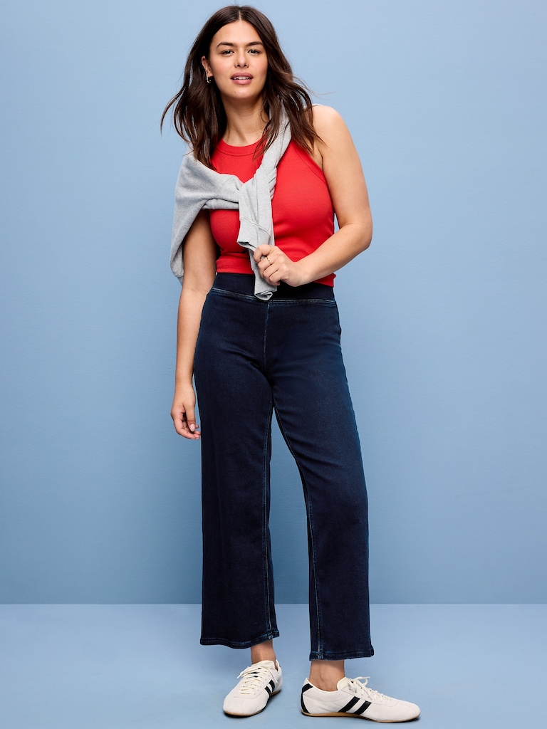 High-Waisted Weekender Pull-On Crop Wide-Leg Jeans