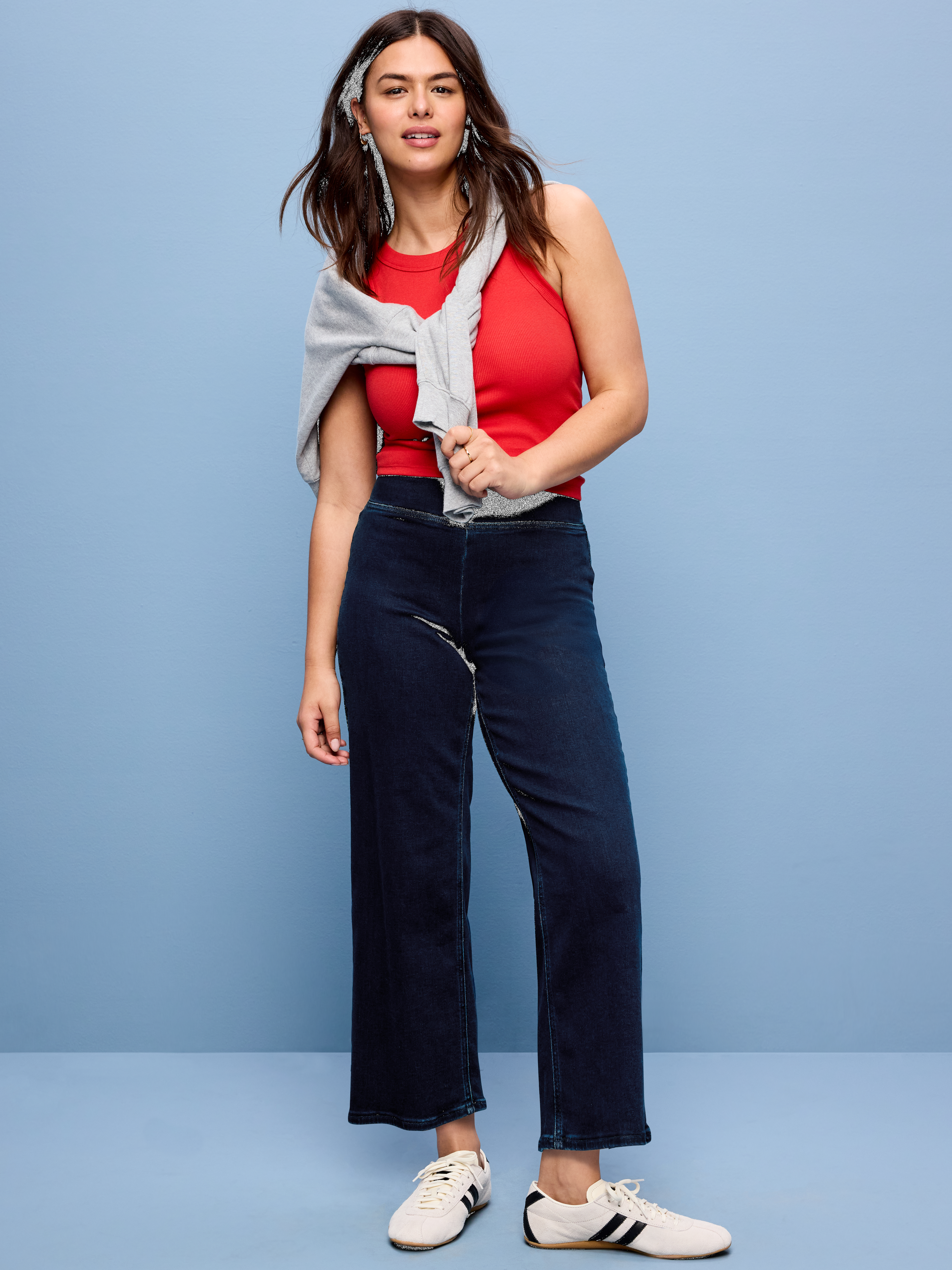High-Waisted Weekender Pull-On Crop Wide-Leg Jeans - Isabella Turquoise - 6