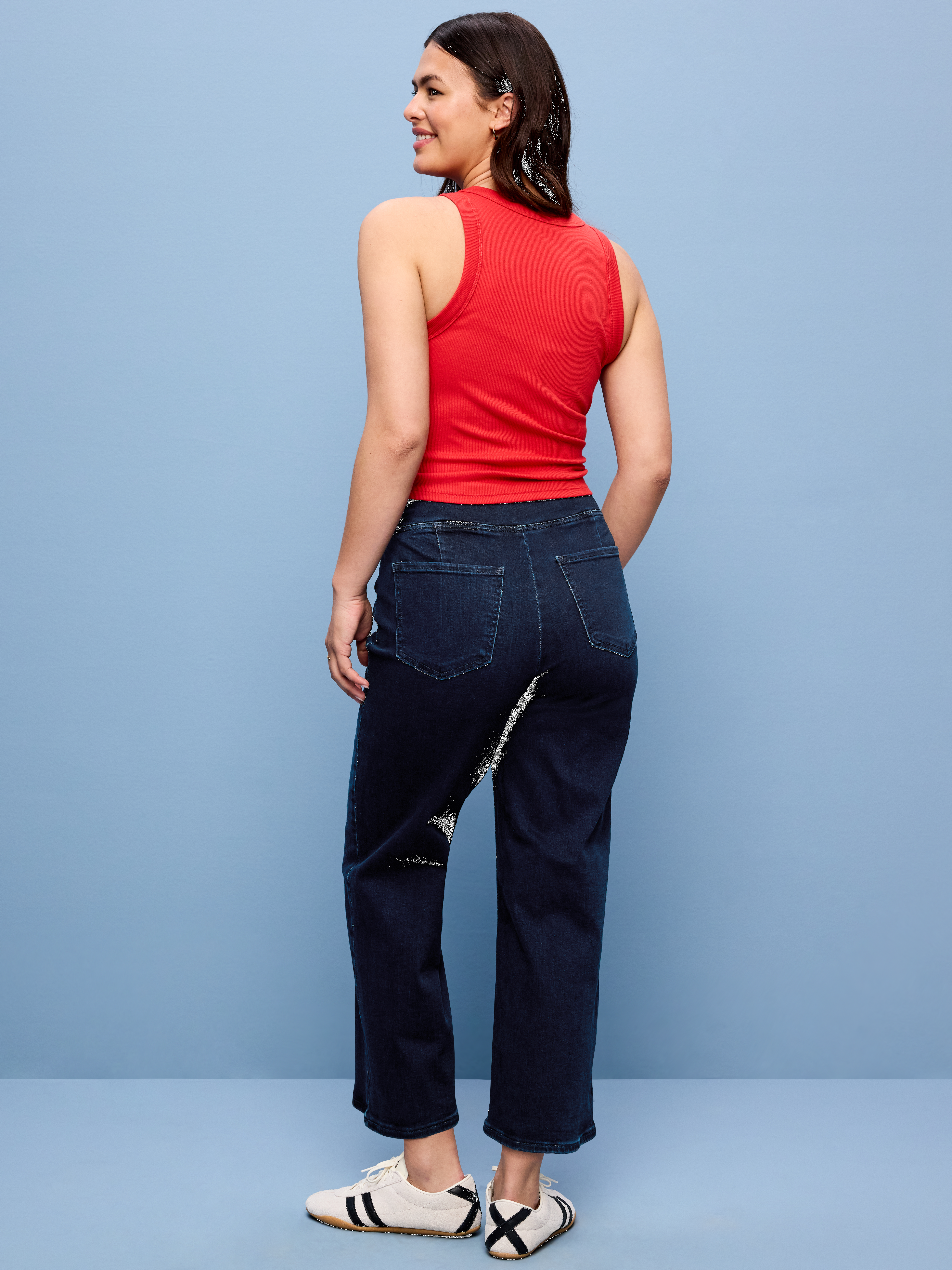 High-Waisted Weekender Pull-On Crop Wide-Leg Jeans - Isabella Turquoise - 7