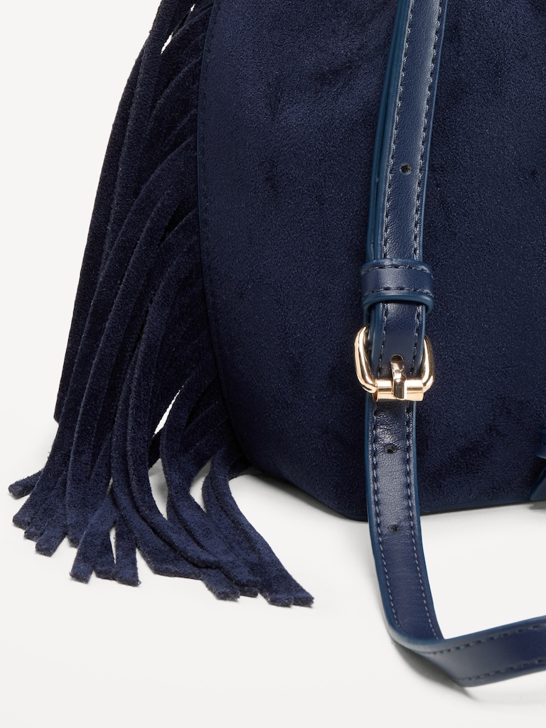 Drawstring Fringe Bucket Bag