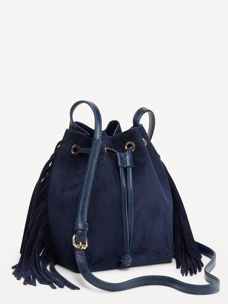 Drawstring Fringe Bucket Bag