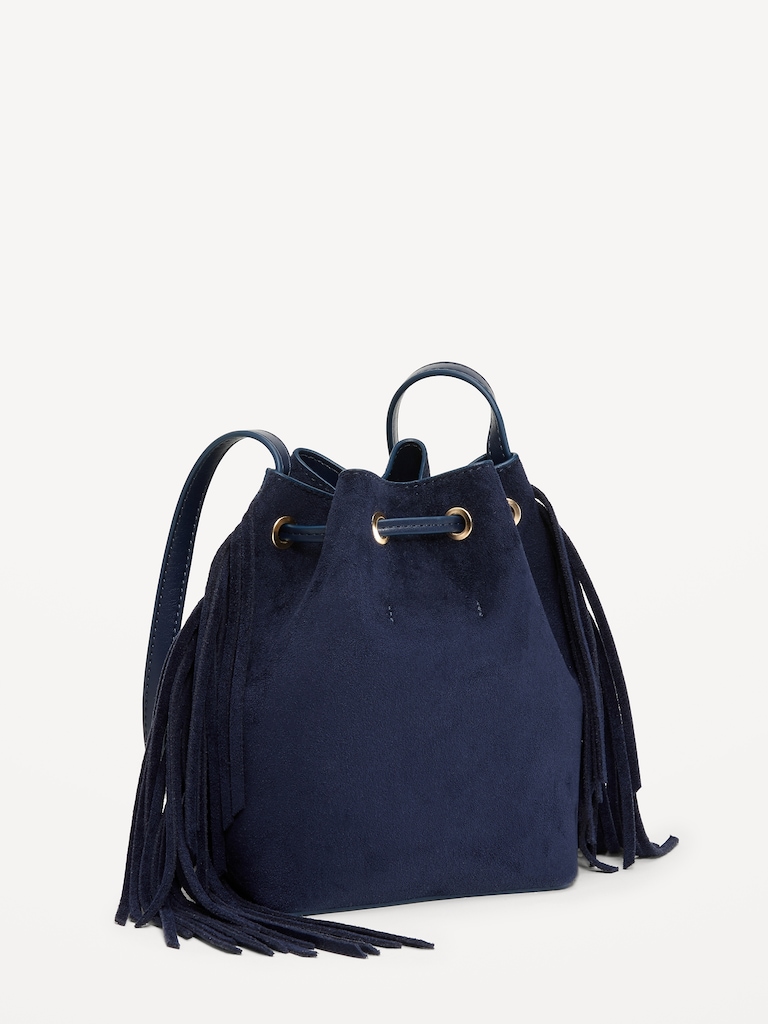 Drawstring Fringe Bucket Bag