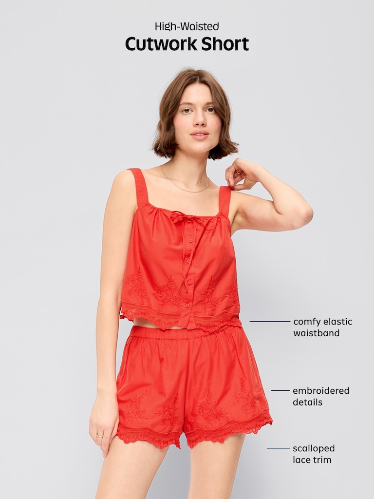 High-Waisted Lace-Trim Shorts