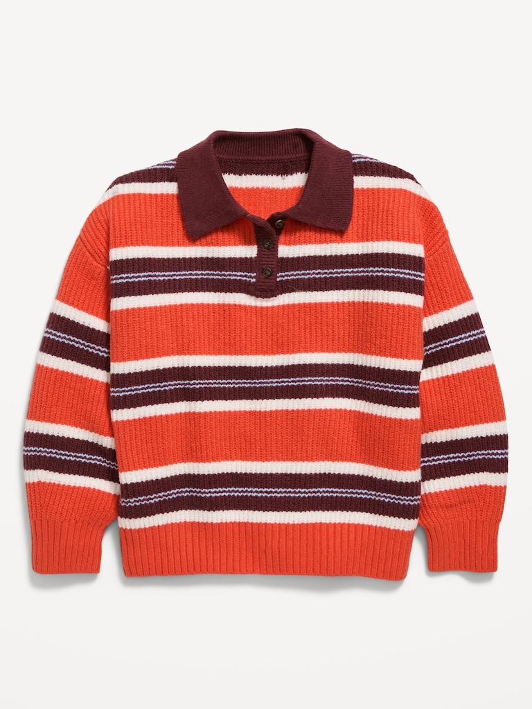Chandail polo rugby brodé à manches longues surdimensionné pour fille