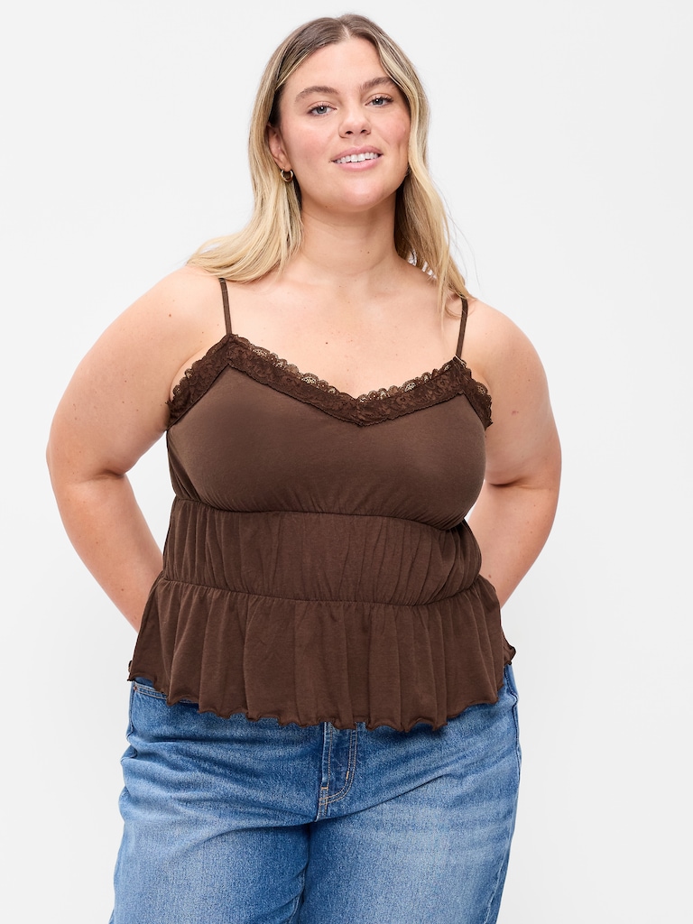 Lace-Trim Smocked-Waist Tank Top