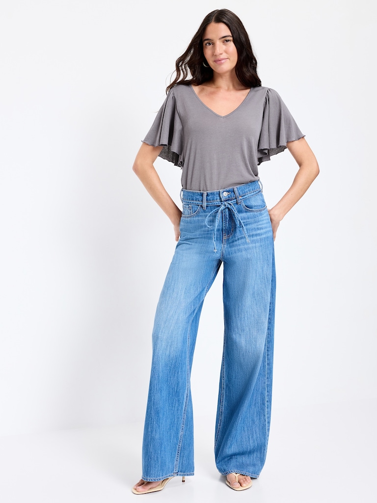 V-Neck Flutter Sleeve Top