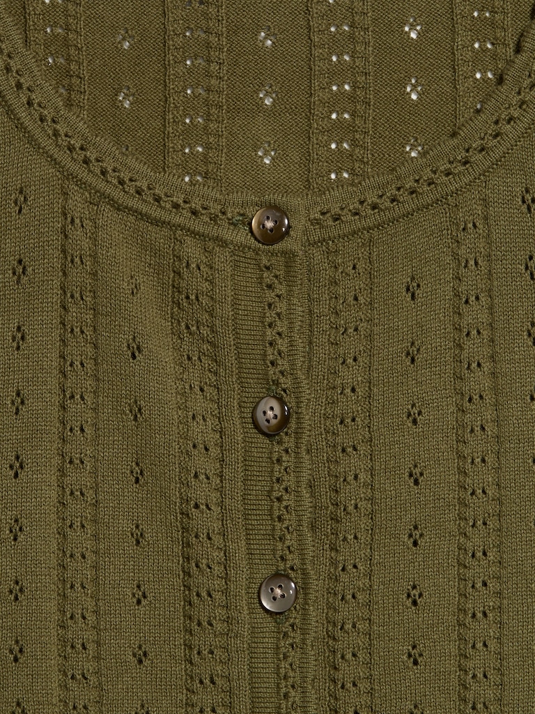 Seaside Cotton Short-Sleeve Button-Down Sweater