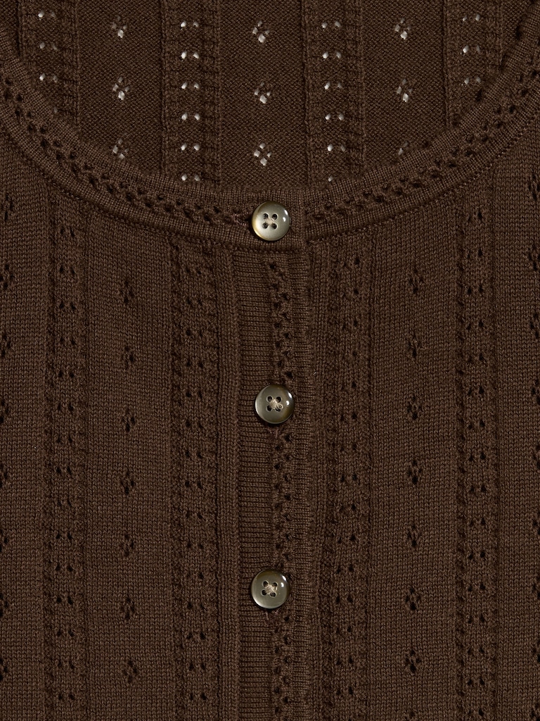 Seaside Cotton Short-Sleeve Button-Down Sweater