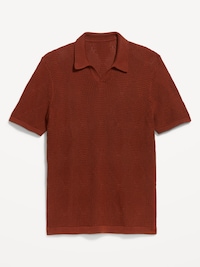 Mixed-Stitch Polo Sweater