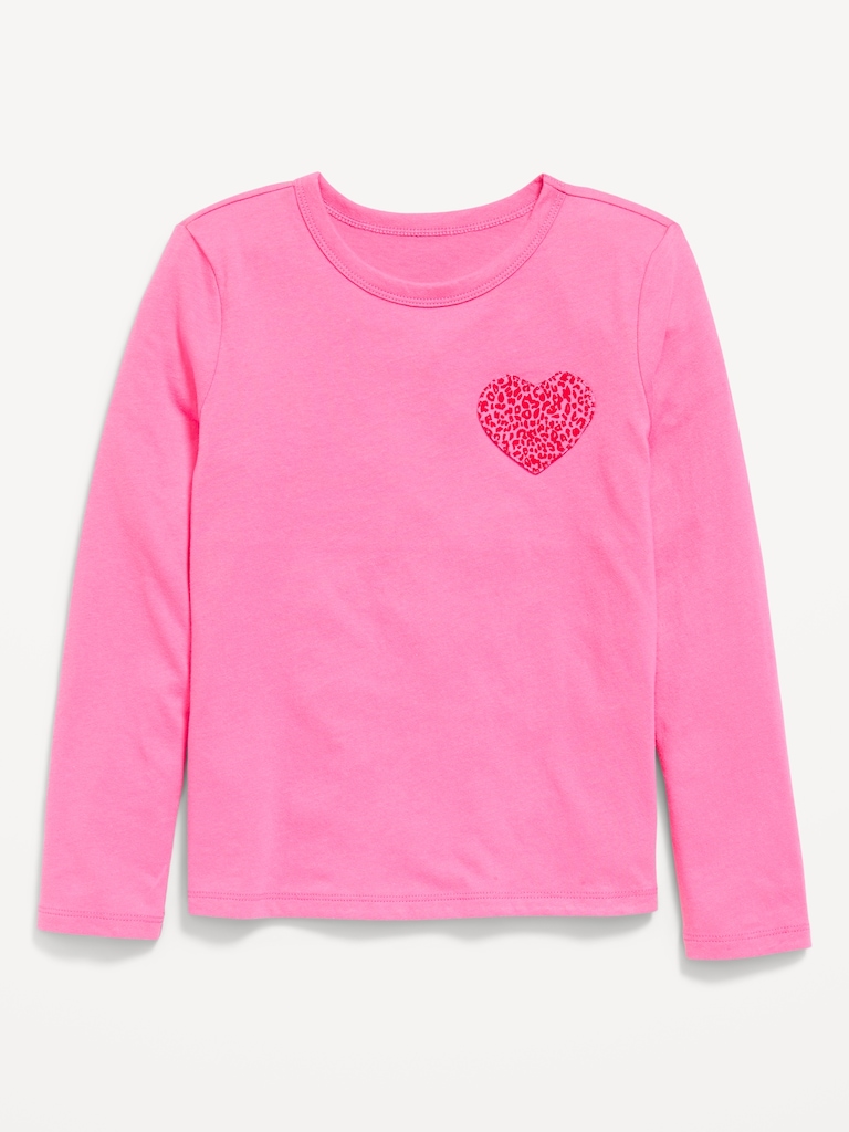 Softest Long-Sleeve Heart-Patch T-Shirt for Girls