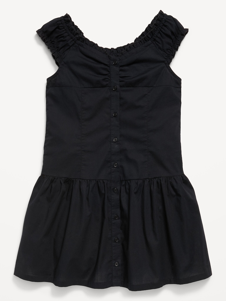 Robe ajustée et évasée à manches courtes à devant boutonné pour fille