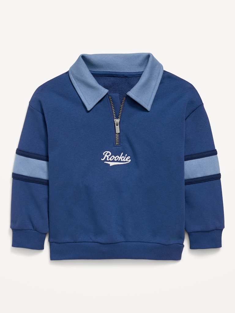 Oversized Graphic Collared French Terry Quarter-Zip for Toddler Boys