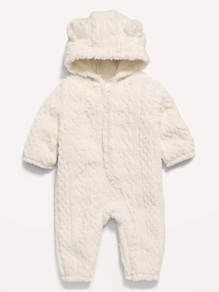 Long-Sleeve Critter Sherpa Hooded One-Piece for Baby