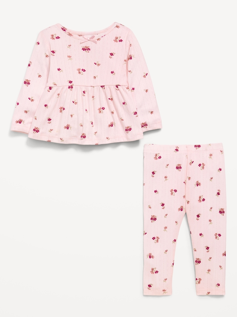 Long-Sleeve Pointelle-Knit Top and Pants Set for Baby