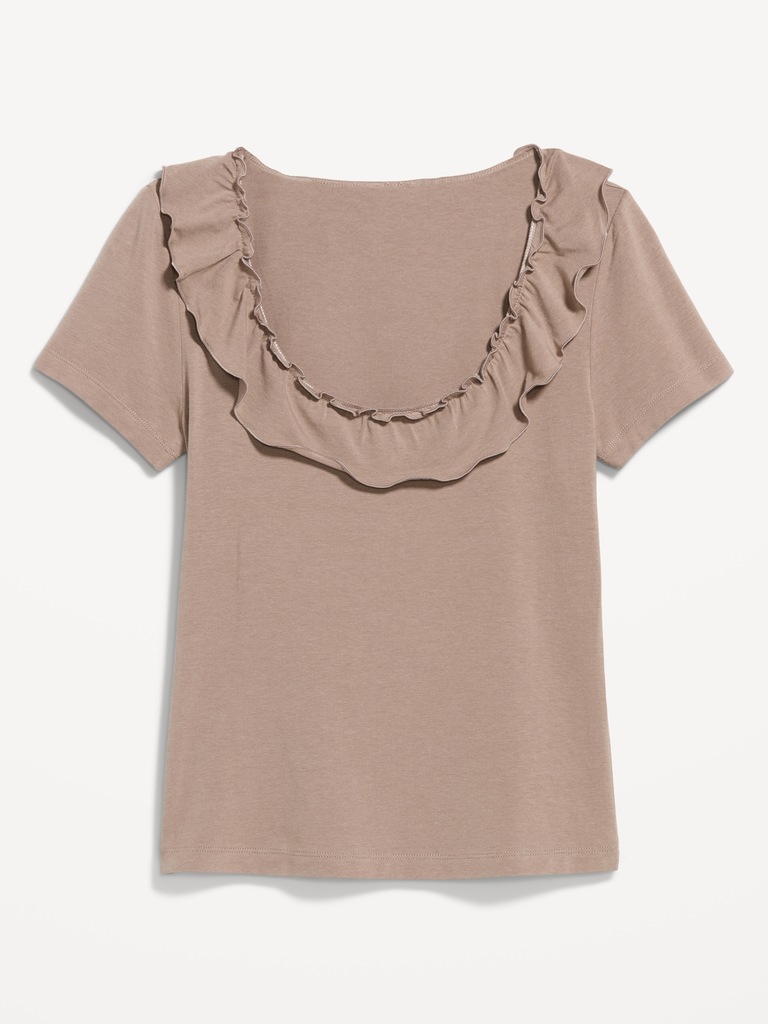 Lettuce-Edge Scoop-Neck Top