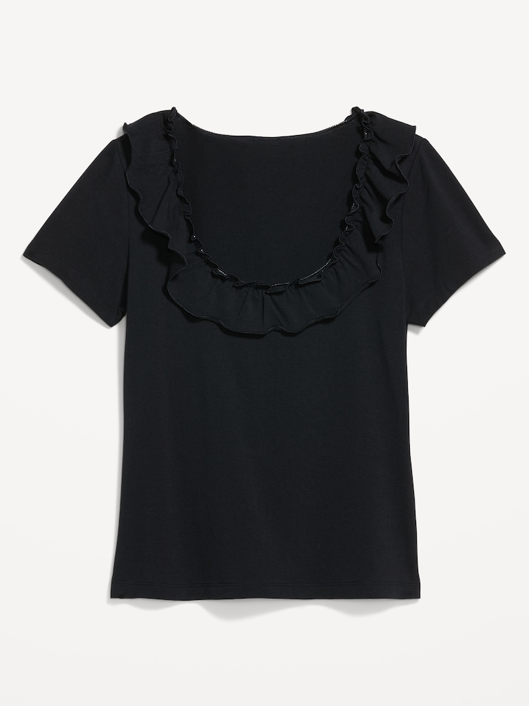 Lettuce-Edge Scoop-Neck Top