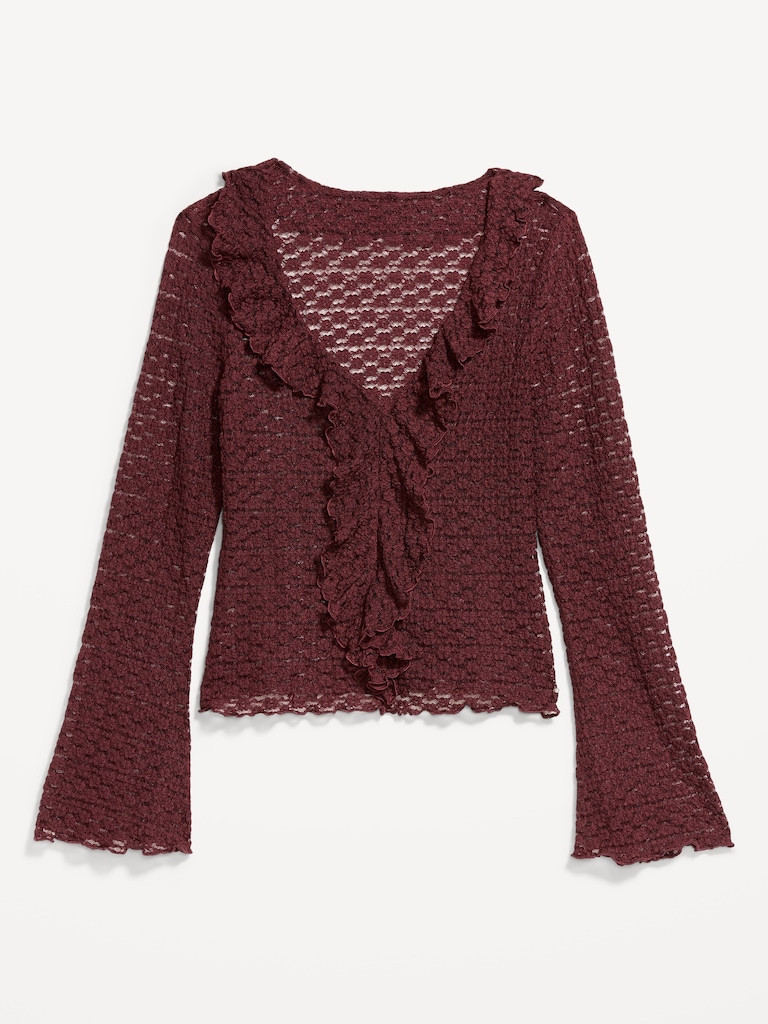 Fitted Bell-Sleeve Ruffle Top