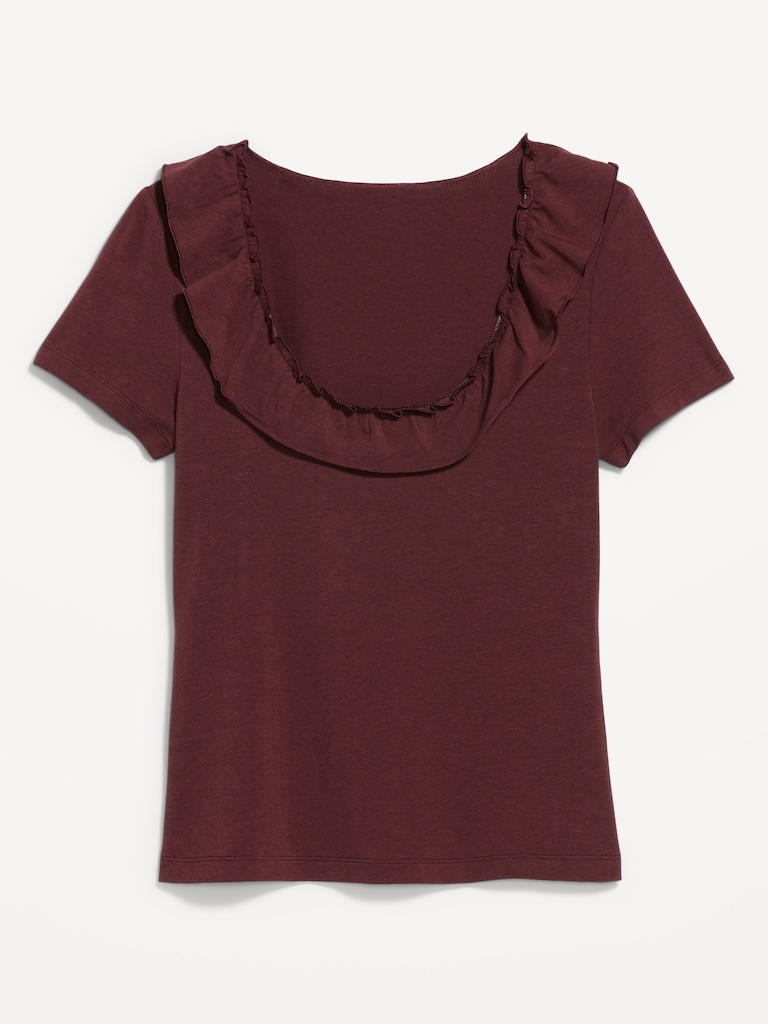 Lettuce-Edge Scoop-Neck Top