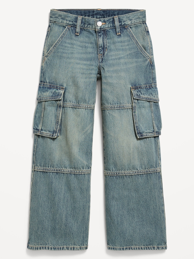 Jean cargo coupe très généreuse à jambe large à taille basse pour fille