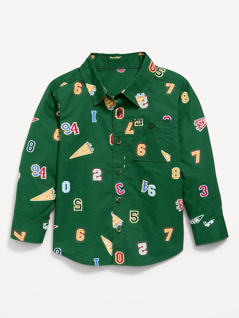 Printed Long-Sleeve Poplin Pocket Shirt for Toddler Boys