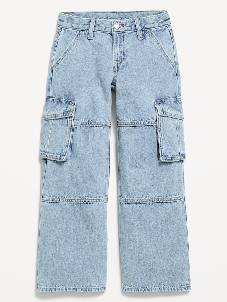 Jean cargo coupe très généreuse à jambe large à taille basse pour fille