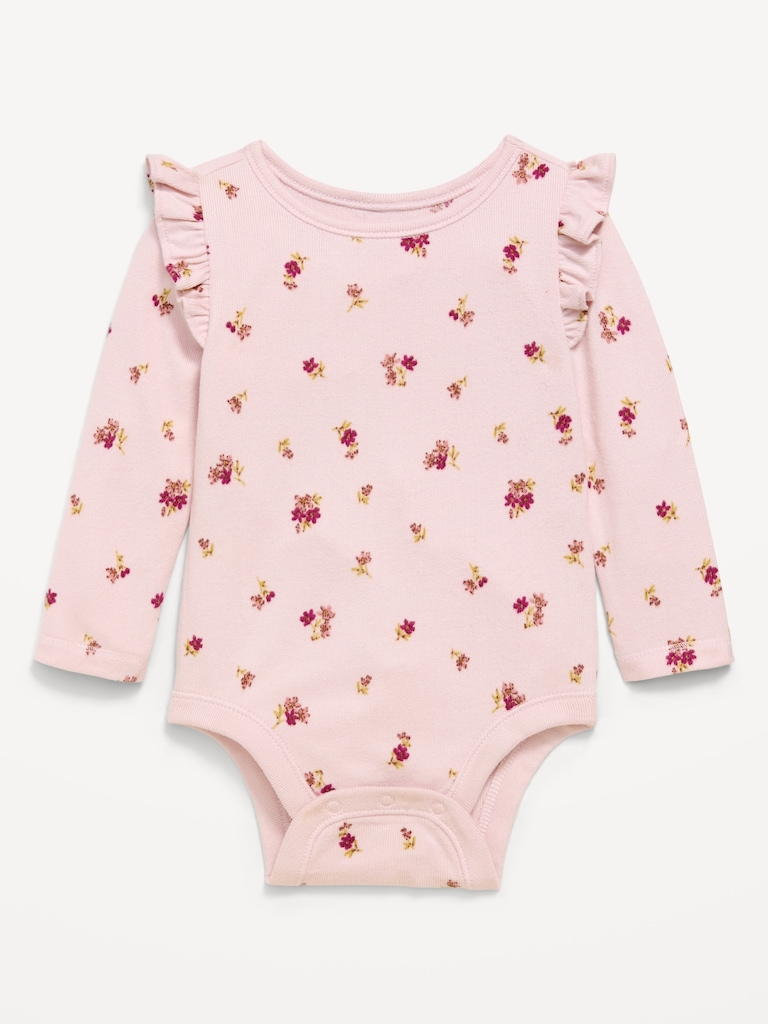 Printed Long-Sleeve Ruffled Bodysuit for Baby