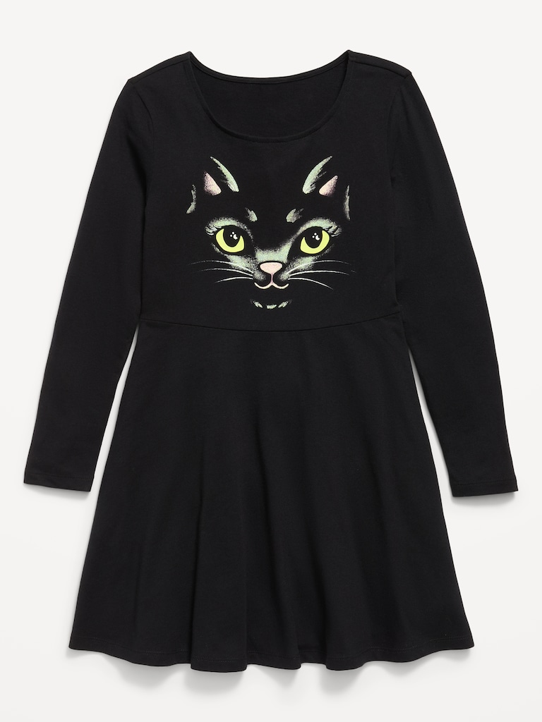 Long-Sleeve Graphic Fit and Flare Dress for Girls