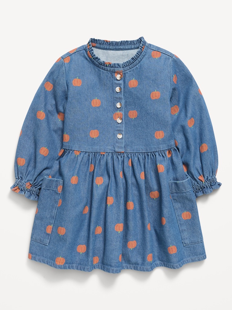 Printed Chambray Pocket Shirt Dress for Toddler Girls