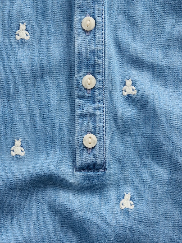 Baby Embroidered Brannan Bear Denim Shorty One-Piece