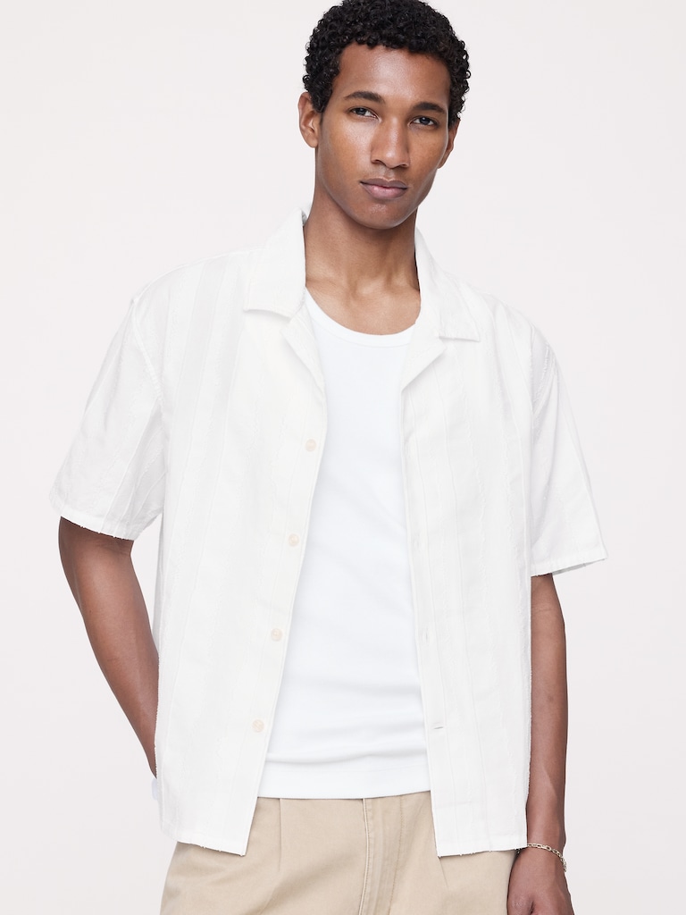 Relaxed-Fit Cotton-Linen Jacquard Resort Shirt