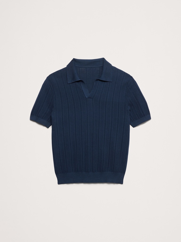 Chandail polo en coton texturé à rayures