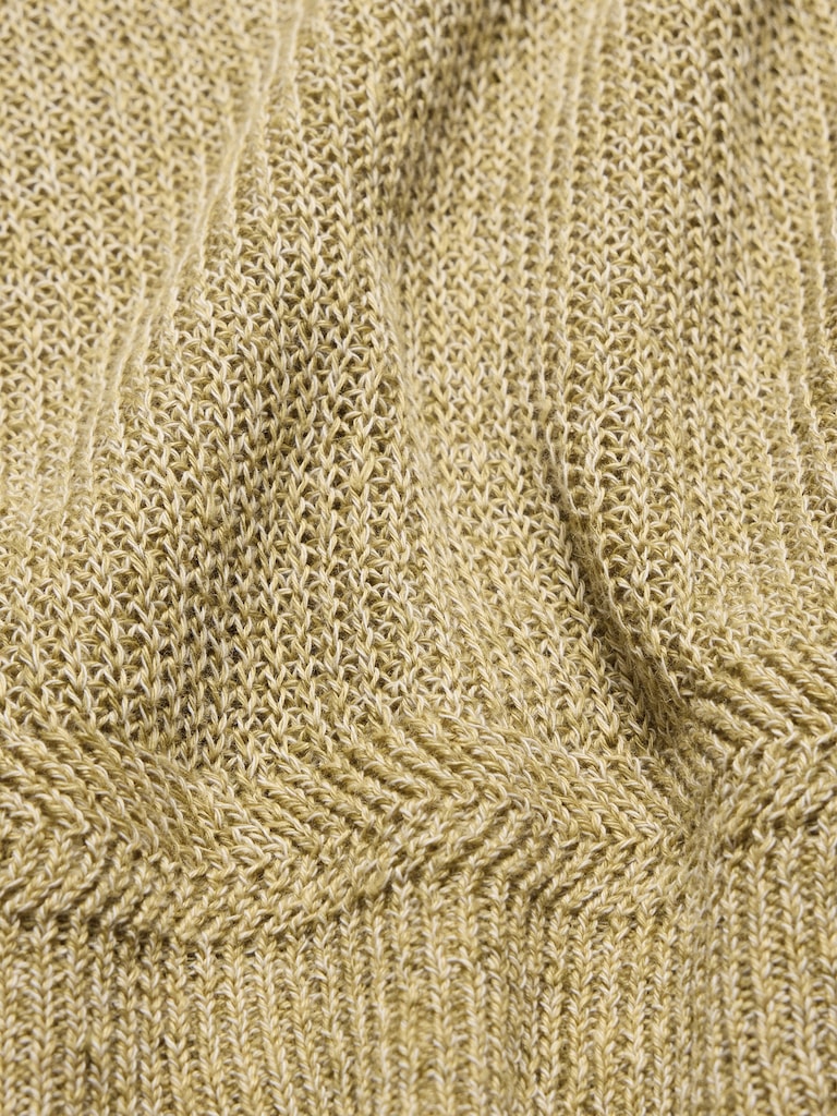 Linen-Cotton Johnny-Collar Sweater Polo