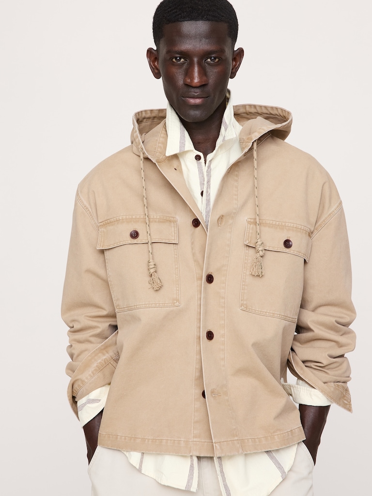 Cotton Twill Hooded Overshirt